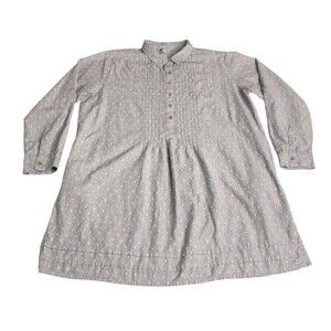 Embellish Mini Shirt Dress Womens L Gray Cotton Tunic Cottage Lagenlook Coquette
